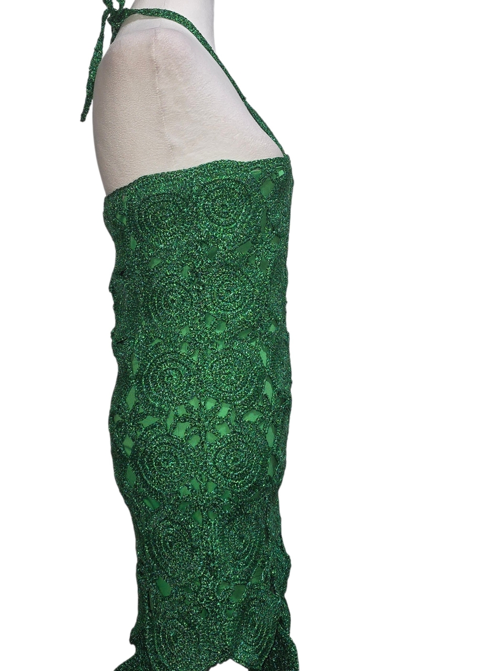 Simon Miller Beep Beep Dress Gummy Green Crochet Halter Fringe Midi Festival Y2K - Picture 6 of 12